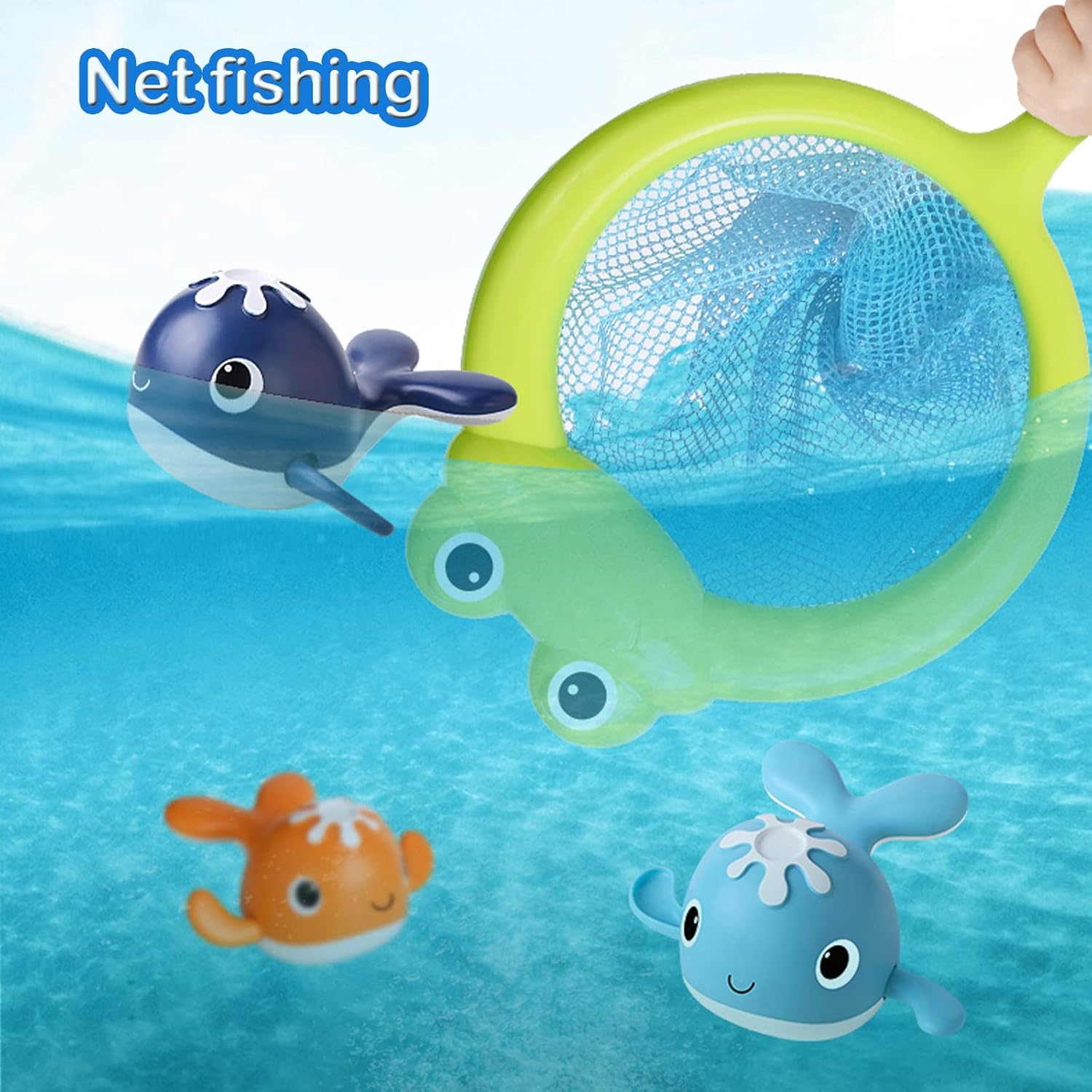 Magnet Fishing Game Bath Baby Toy for 1-3 4-8 Year Old Toddler Boys Girls,Gifts for Kid,Baby Bathtub Water Shower Pool Toys 18 Months+,4 Swimming Wind-up Whale&1 Fishing Pole&1 Net
