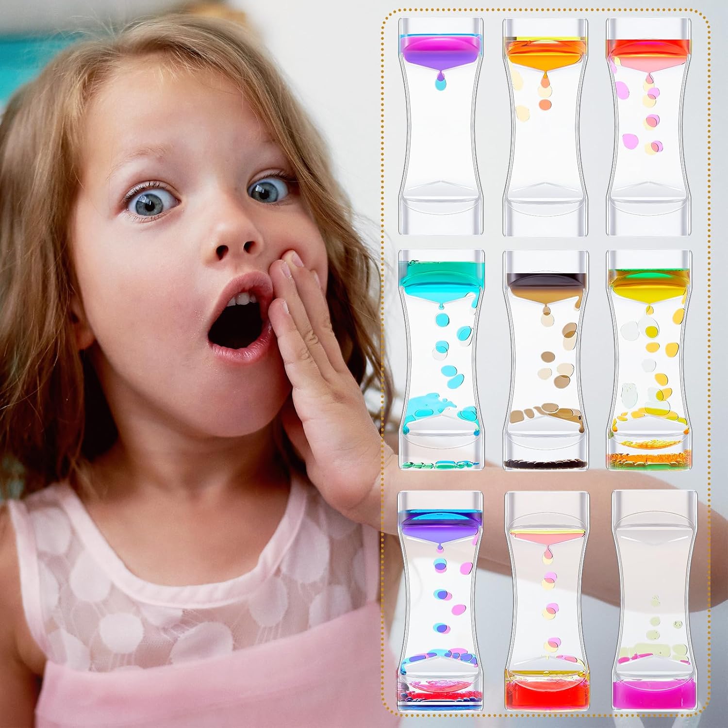 18 Pcs Liquid Motion Bubbler Timer Sensory Toys Colorful Hourglass Desktop Fidget Calming Toys for Autistic Children Stocking Stuffers for Kids