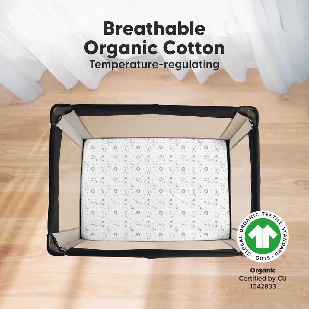 2-Pack Mini Crib Sheets Fitted - 38x26 Pack N Play Sheets for Pack and Play Mattress, Organic Cotton, Soft & Breathable Playard Bedding, Neutral Mini Toddler Bed Cover for Boys, Girls (KeaSafari)