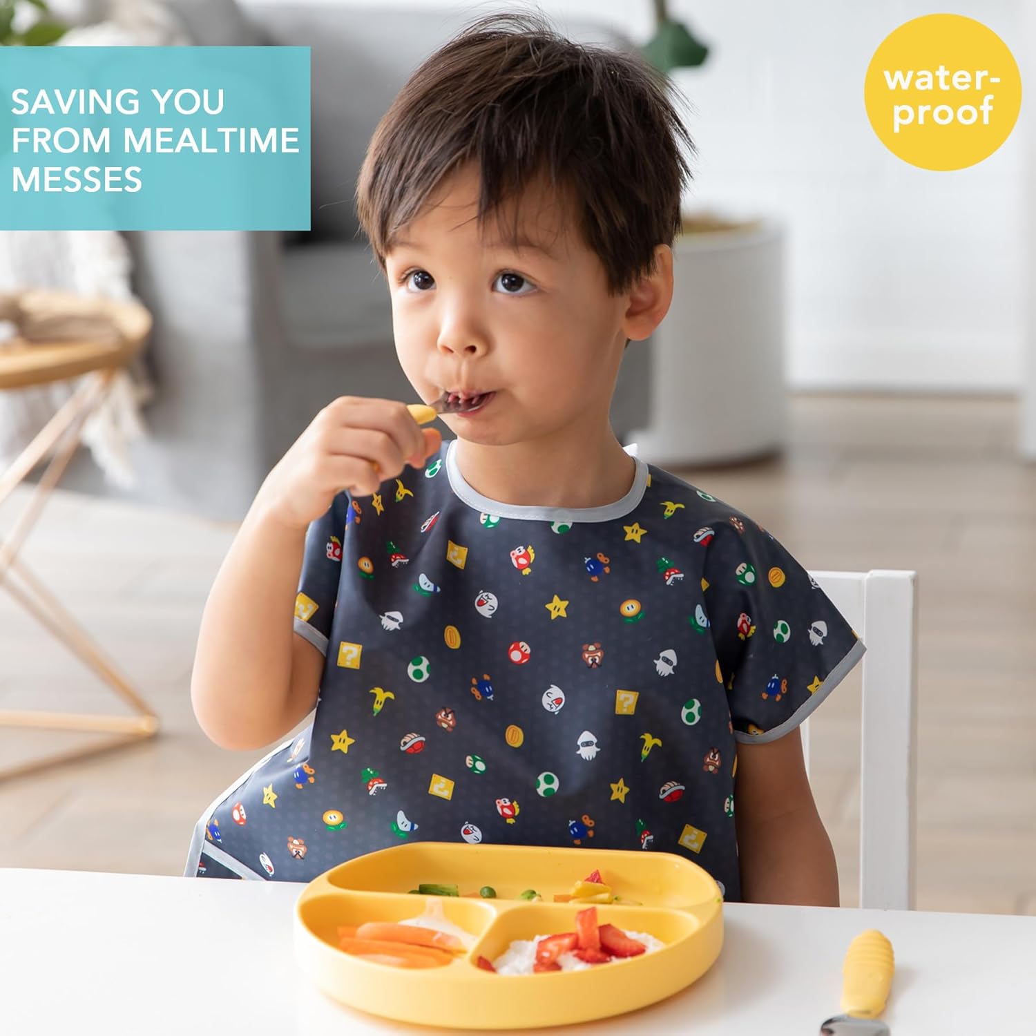 Bumkins Bibs - Toddler Bibs, Waterproof, Large for 1-3 Years, Short Sleeve