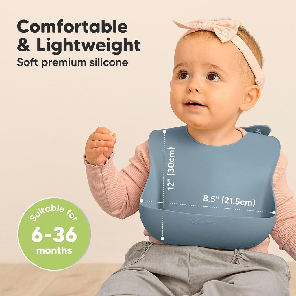 KeaBabies 2-Pack Silicone Baby Bibs for Eating - Sturdy Food-Grade Silicone Bibs for Babies Girl, Boy, Large Food Catcher, Clean & Put On Easily, Waterproof Toddler Feeding Essentials (Ocean)