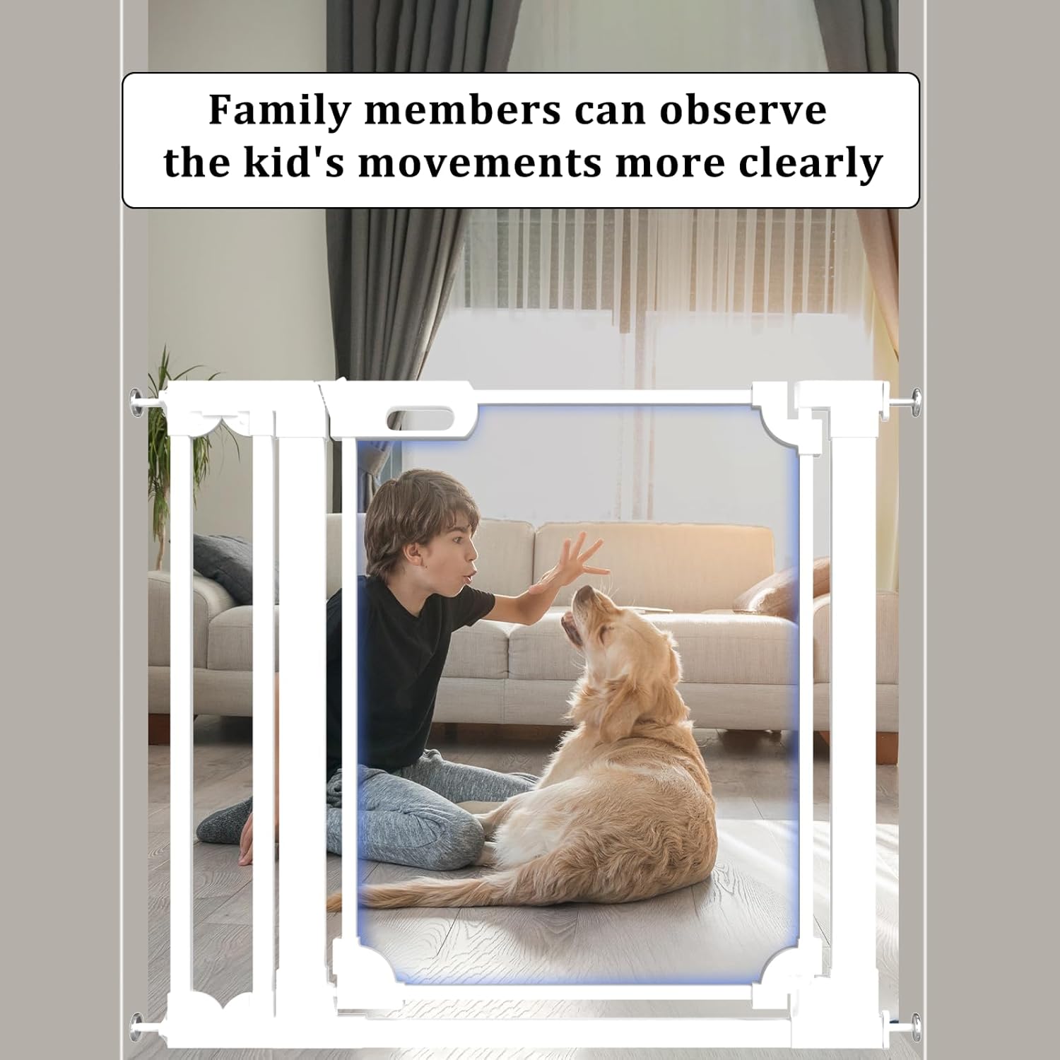 WAOWAO Clear Acrylic Baby Gate for Stairs Modern Design Acrylic Auto Close Pet Gate, 29.52-37.79" Wide Safety Baby Gate for Doorways,White Clear Dog Gates Indoor, Hallways,Kitchen