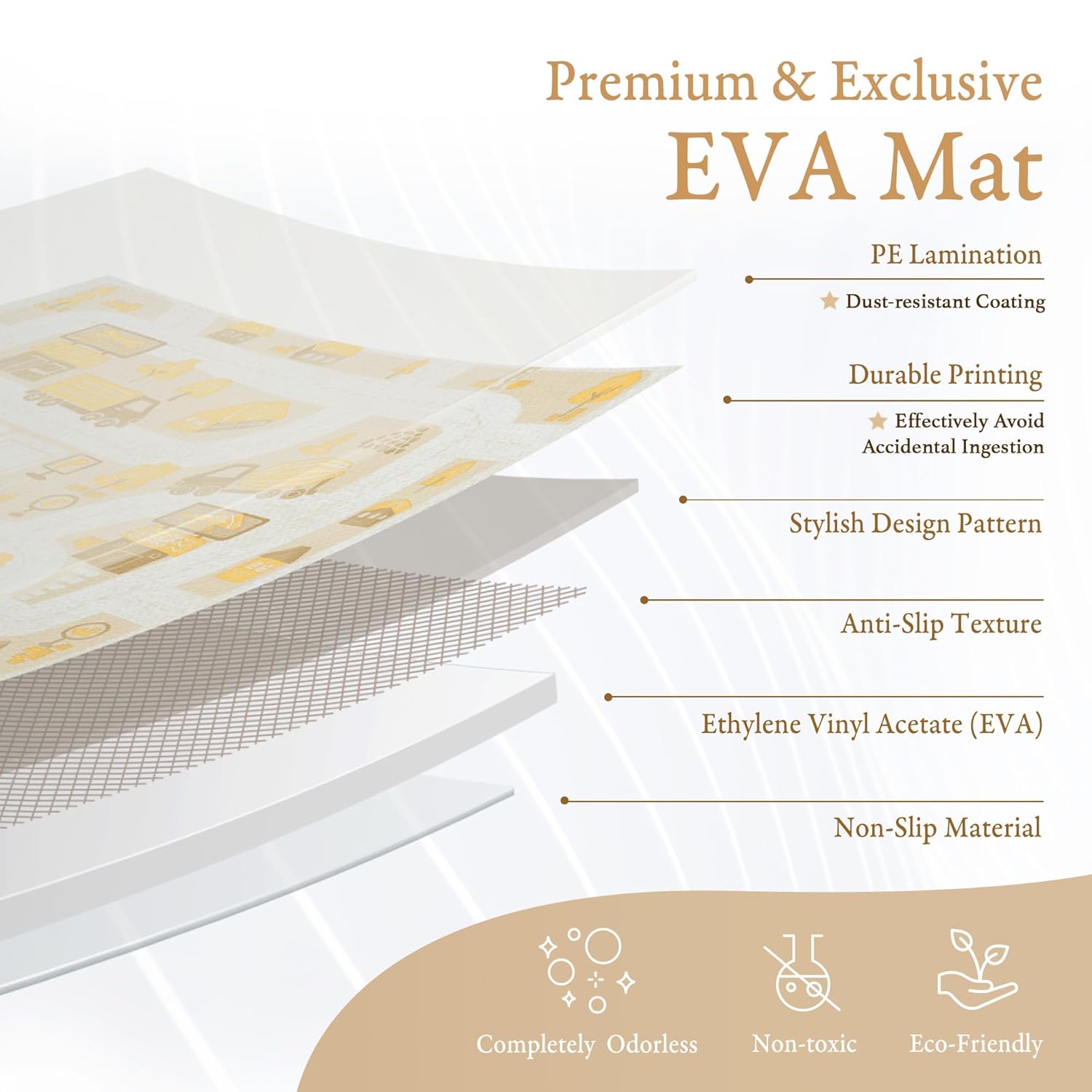 Premium Baby Foam Play Mats - Stylish Floor & Exercise Puzzle Mat for Toddlers and Kids- 6 Soft, Non-Toxic, Odorless, Peel-Resistant Foam Tiles - 6ft x 4ft - 0.5” inch Thick, Warm Beige