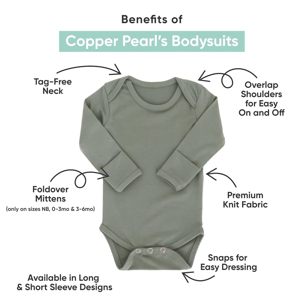 Copper Pearl Long Sleeve Bodysuit Baby: Ultra Soft Baby for Newborns, Boys, and Girls - Stylish, Comfortable, Overlap Shoulders, Premium Knit Fabric - 6-12 Months, Abby and Pals