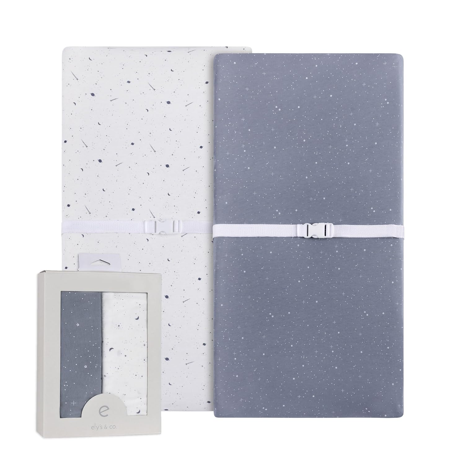 Ely’s & Co. Changing Pad Cover, Diaper Changing Table Sheets, 2 Pack, Cradle Sheet Set for Baby Boys, 100% Jersey Knit Cotton, Celestial Blue Collection, 32”x16”x5”