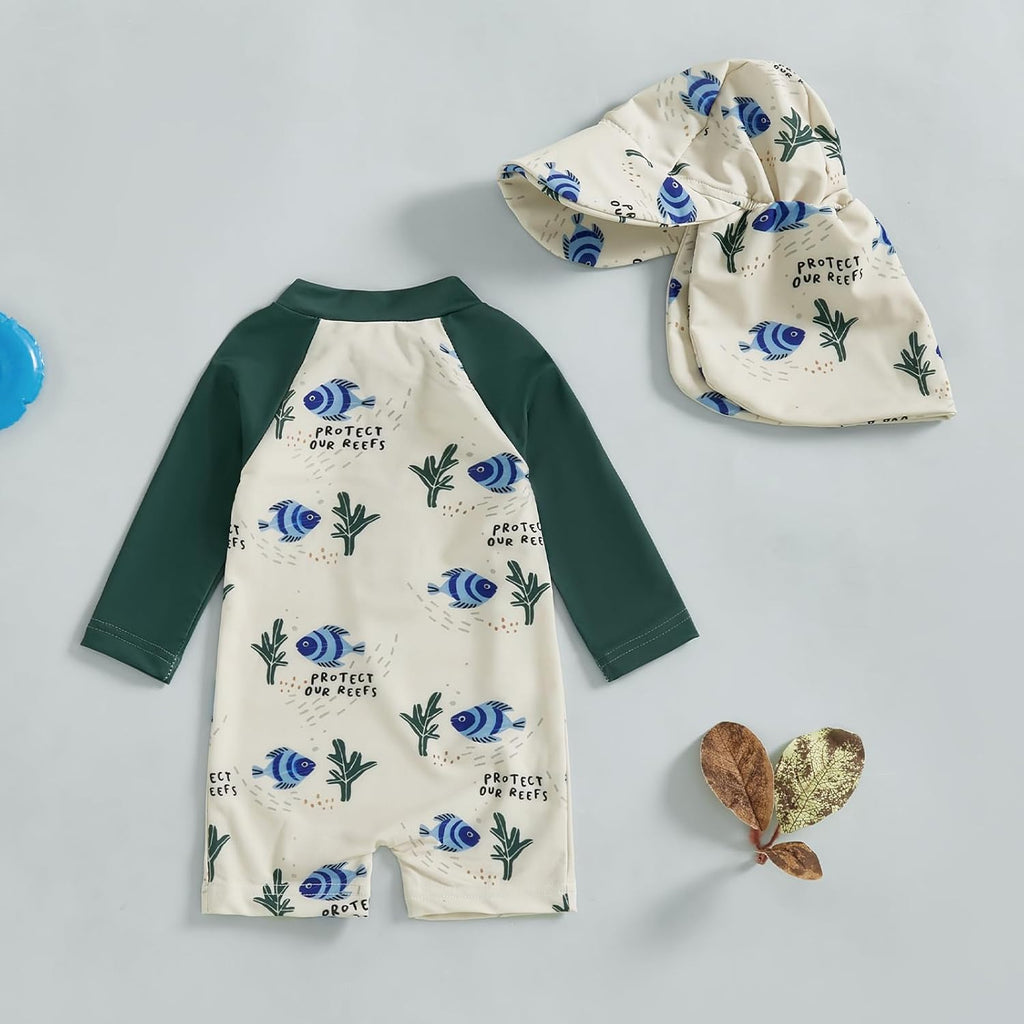 Hnyenmcko Baby/Toddler Boy Rash Guard Swimsuit Long Sleeve One Piece Zipper Swimwear Sunsuit Infant Bathing Suit Beachwear