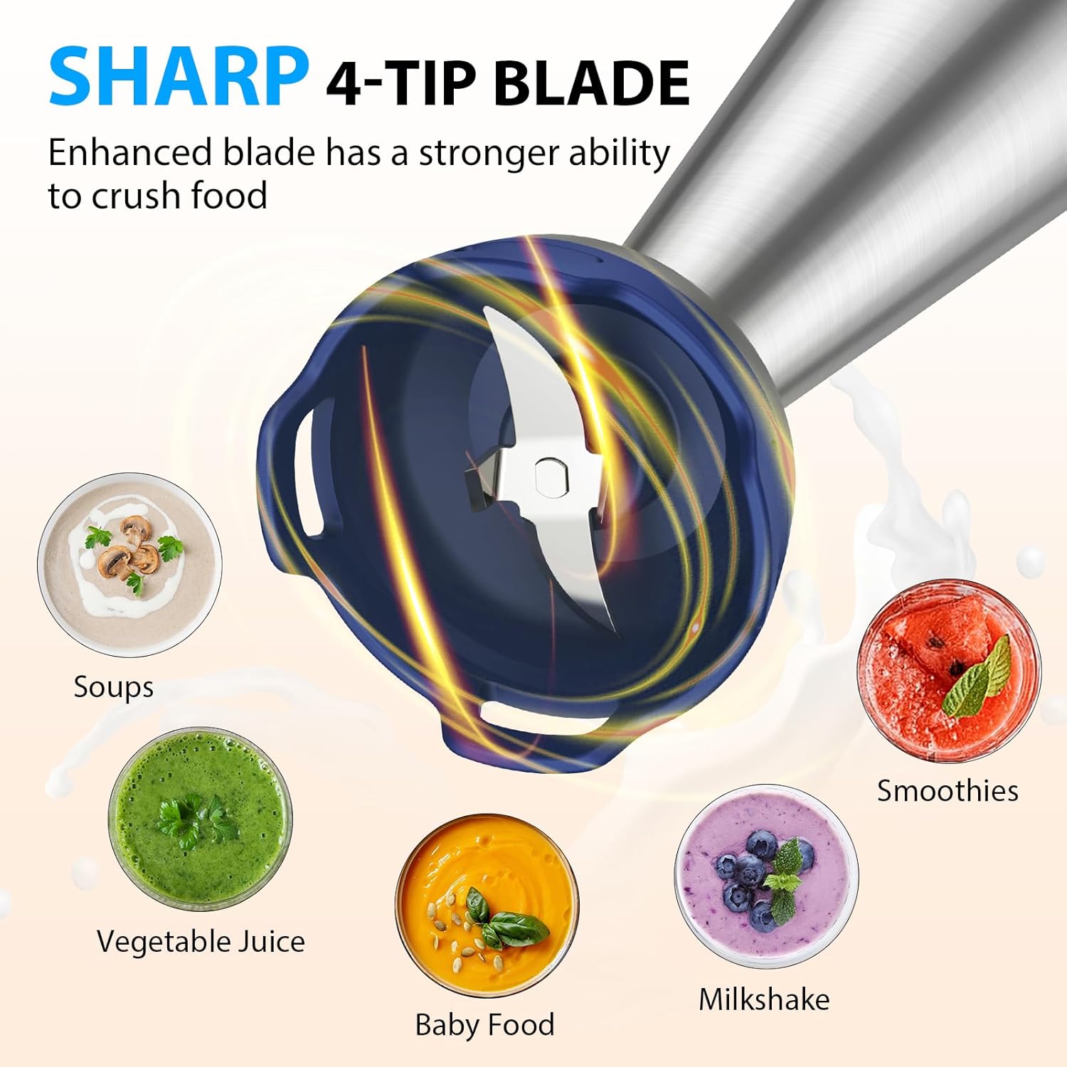 KOIOS Immersion Blender, 1000W Anti-scratch 3-in-1 Hand Blender, Upgraded 12 Speed Stainless Steel Blade Stick Blender with Turbo Mode, Whisk and Milk Frother, Non-BPA, Blue