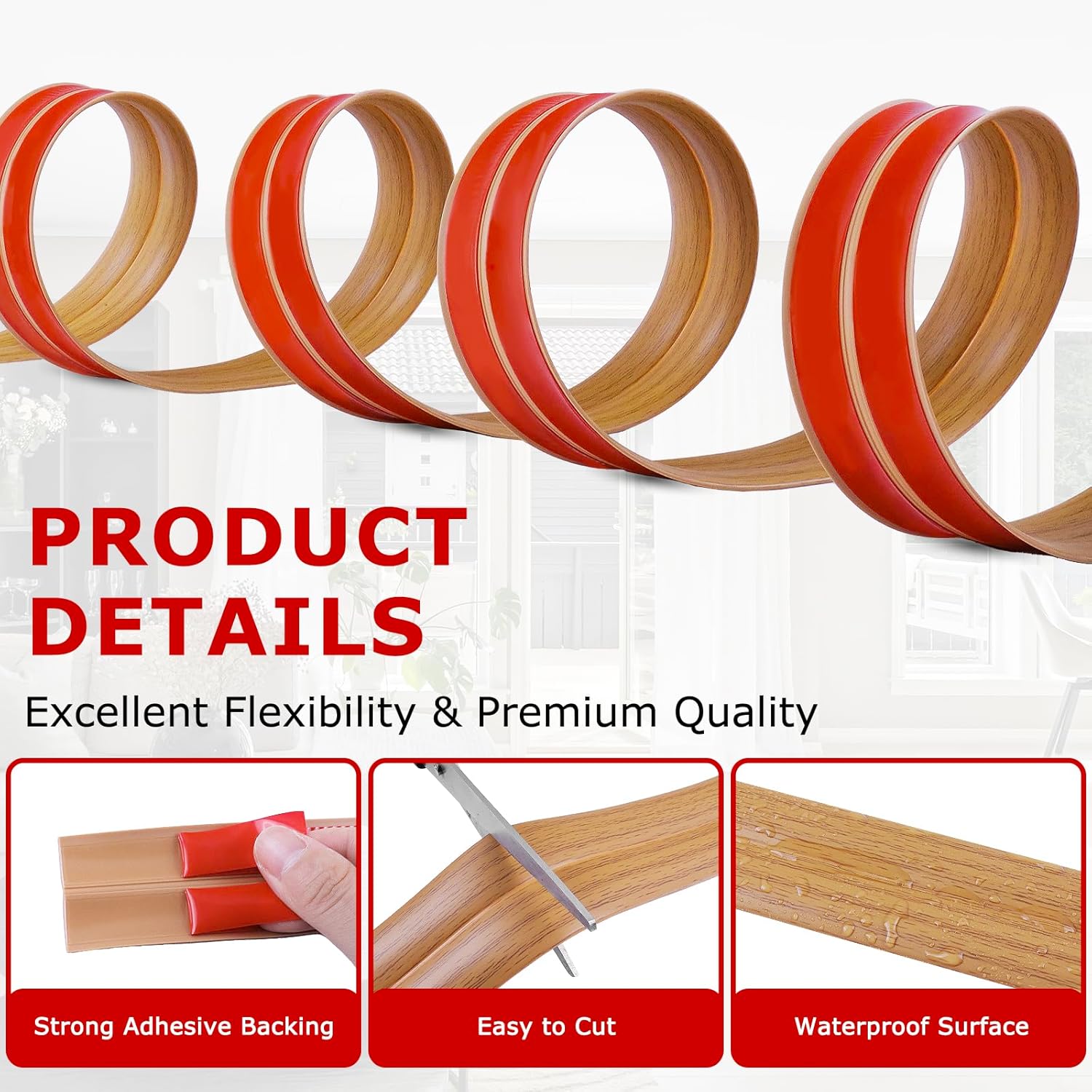 Flexible Wall Corner Protector Moulding Trim Peel and Stick Wall Corner Guards Edge Protector Self Adhesive Molding Trim Strip for Edge Ceiling (Light Brown Wood Grain, 1.6 in x 20 Ft)