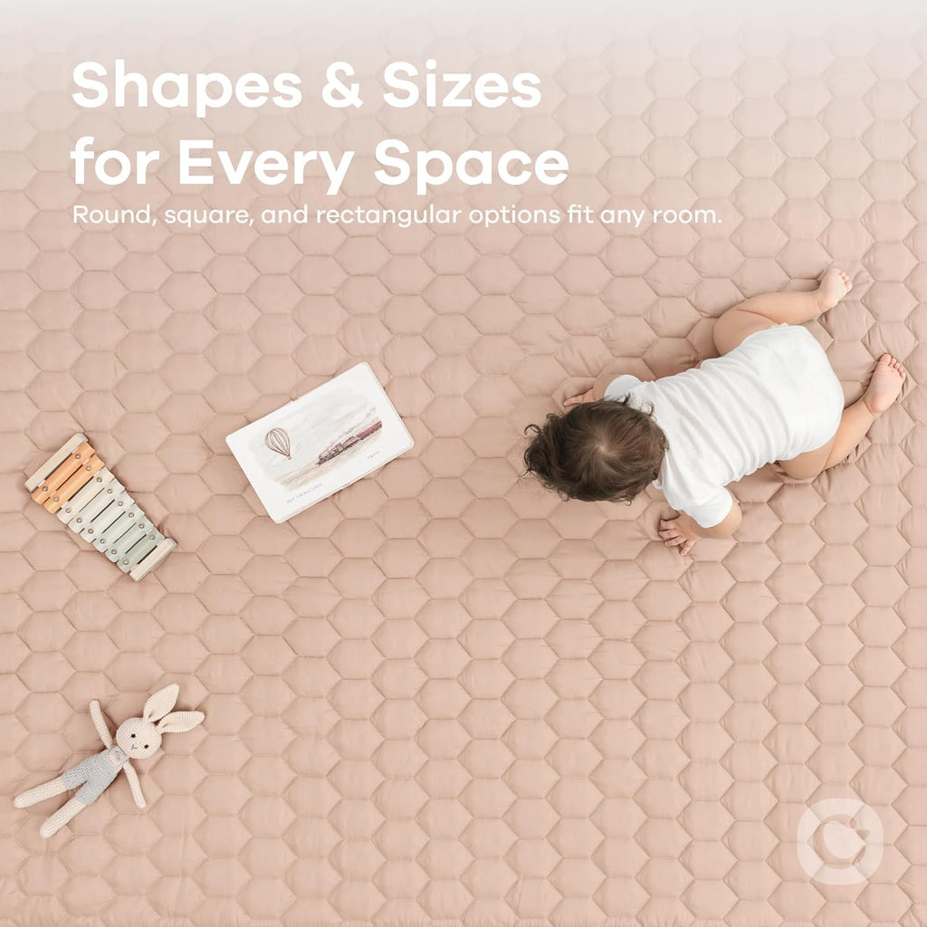 Comfy Cubs Round Kids Play Mat - Small 36 inches Soft Quilted Baby Floor Mat with Non-Slip Bottom - Plush Design for Toddlers' Playtime and Relaxation - Comfortable and Durable - Blush