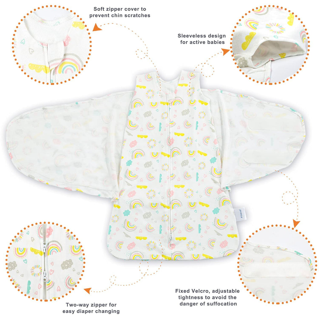 Swaddle-Blanket Baby Girl & Boy Swaddles Newborn Infant Transition 100% Cotton Wrap Blankets, 3-Way Adjustable Wearable Blanket, TOG 1.0 (Rainbow 0-3 Month)