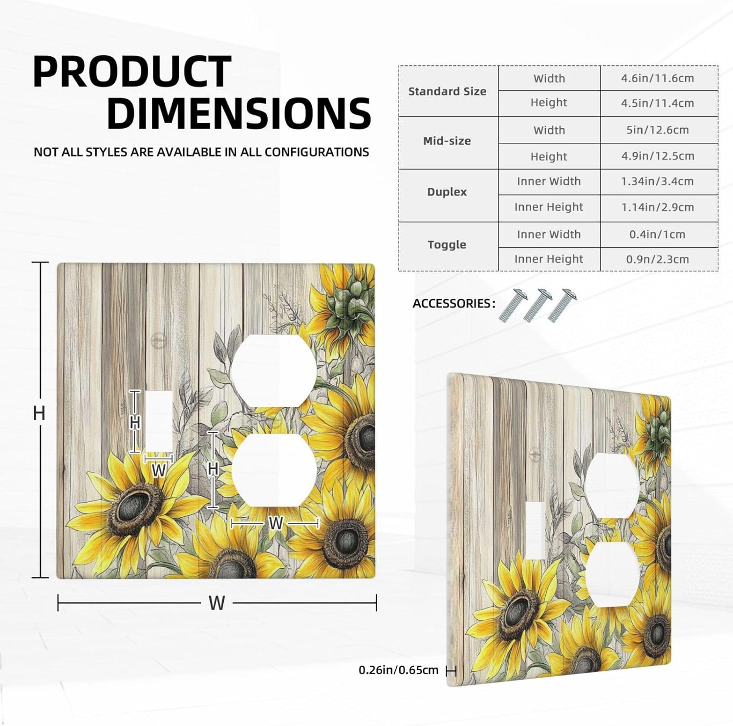 Wallplates Floral Sunflower Rustic Flower Vintage Wood 1 Toggle 1 Duplex Switch Plate Electrical Gfci Faceplate Decorative Light Switch Covers For Farmhouse Cabin Decor