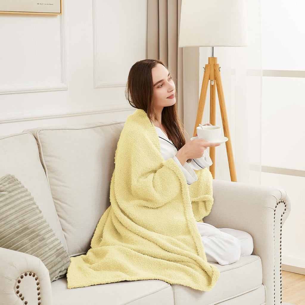 CYMULA Knit Throw Blanket for Couch Yellow - Super Soft Lightweight Plush Fuzzy Fluffy Cozy Blankets and Throws for Sofa Bed, 50 x 60 inches