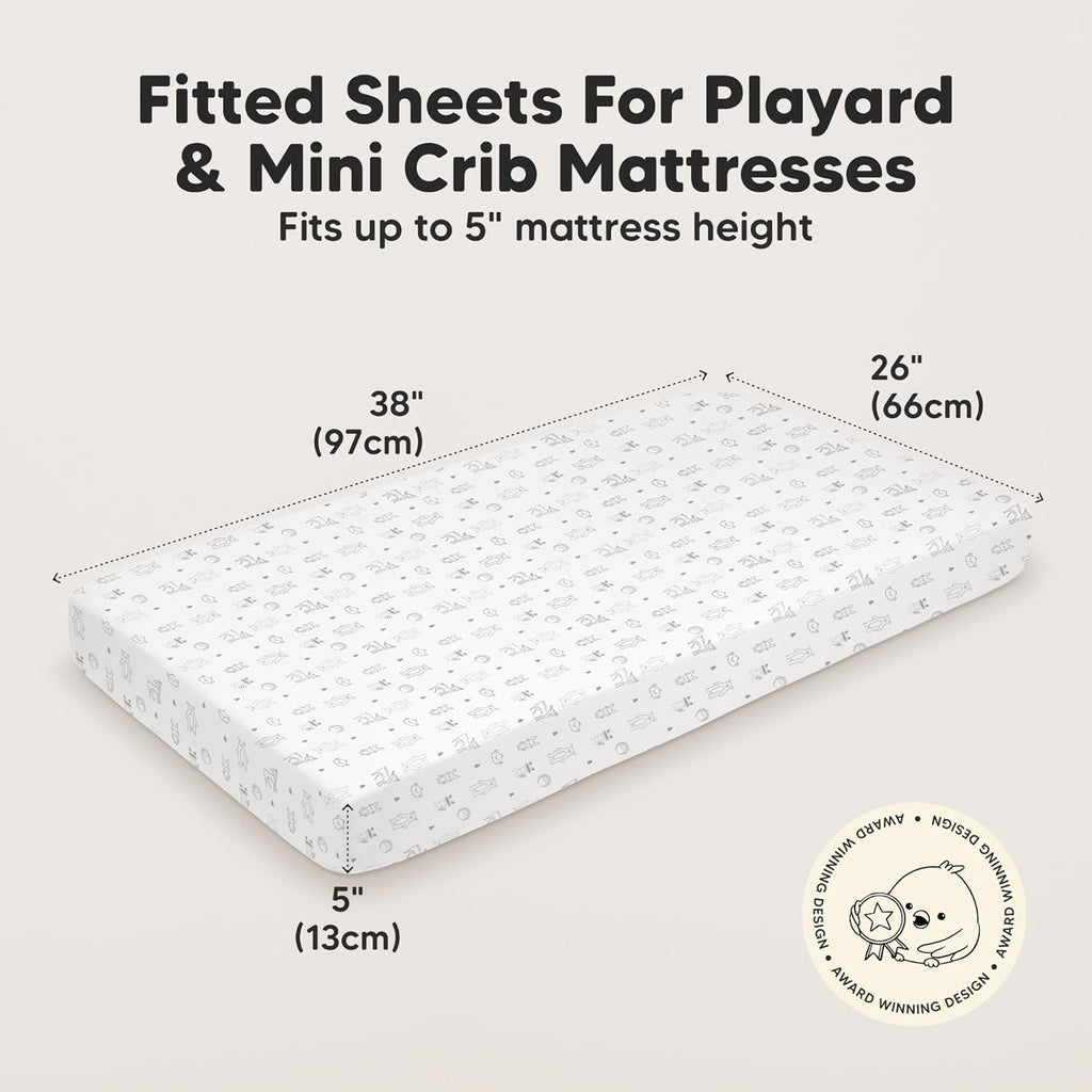 2-Pack Mini Crib Sheets Fitted - 38x26 Pack N Play Sheets for Pack and Play Mattress, Organic Cotton, Soft & Breathable Playard Bedding, Neutral Mini Toddler Bed Cover for Boys, Girls (Woodland)