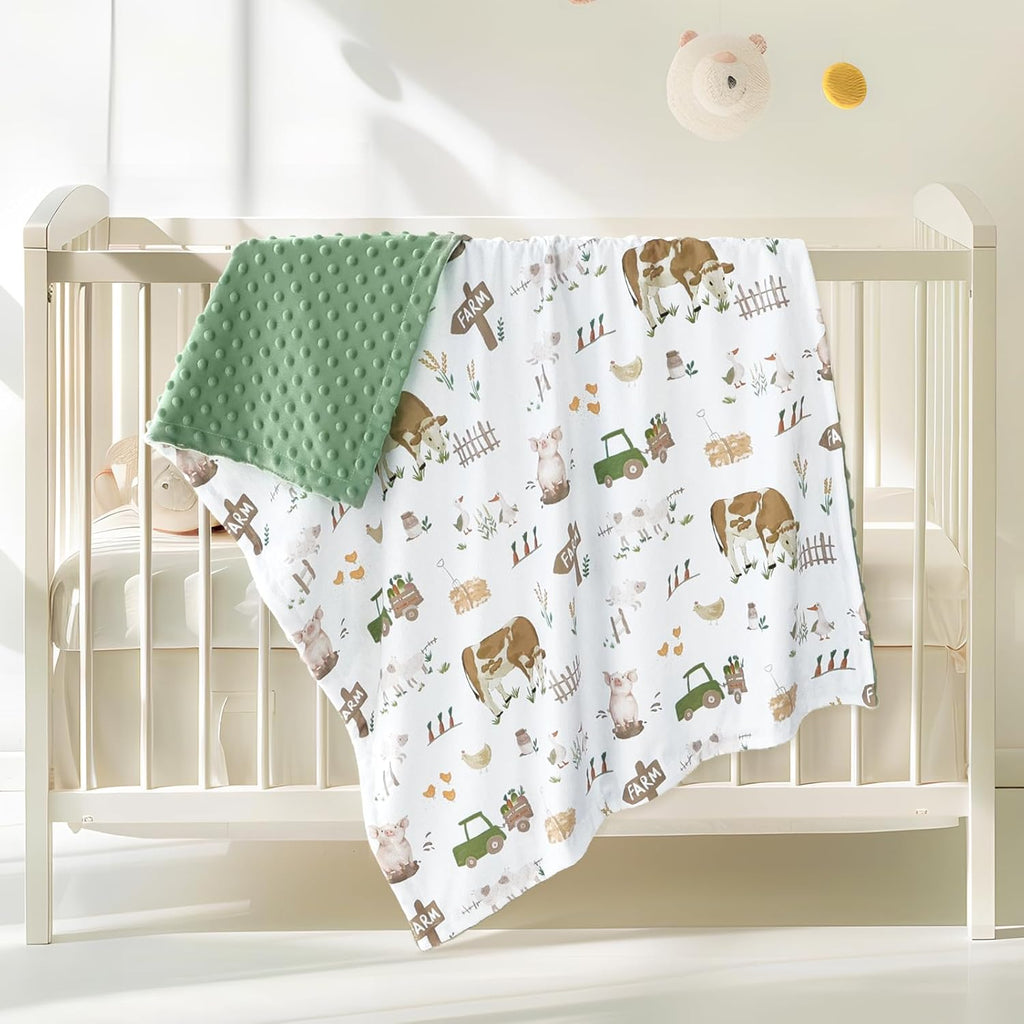 HOMRITAR Baby Blanket for Boys Girls Soft Plush Minky Toddler Blanket with Double Layer Dotted Backing, Cute Farm Cow Multicolor Printed 30 x 40 Inch (75 x 100 cm)