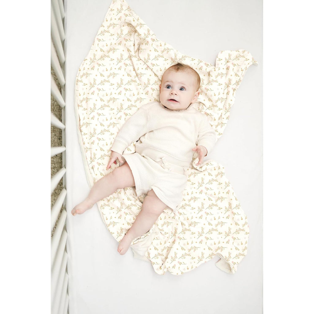 Konssy Baby Blankets for Unisex Boys Girls, Super Soft Nursery Minky Blankets with Muslin Cotton Front and Dotted Fleece Backing, Printed Bed Throws Newborn