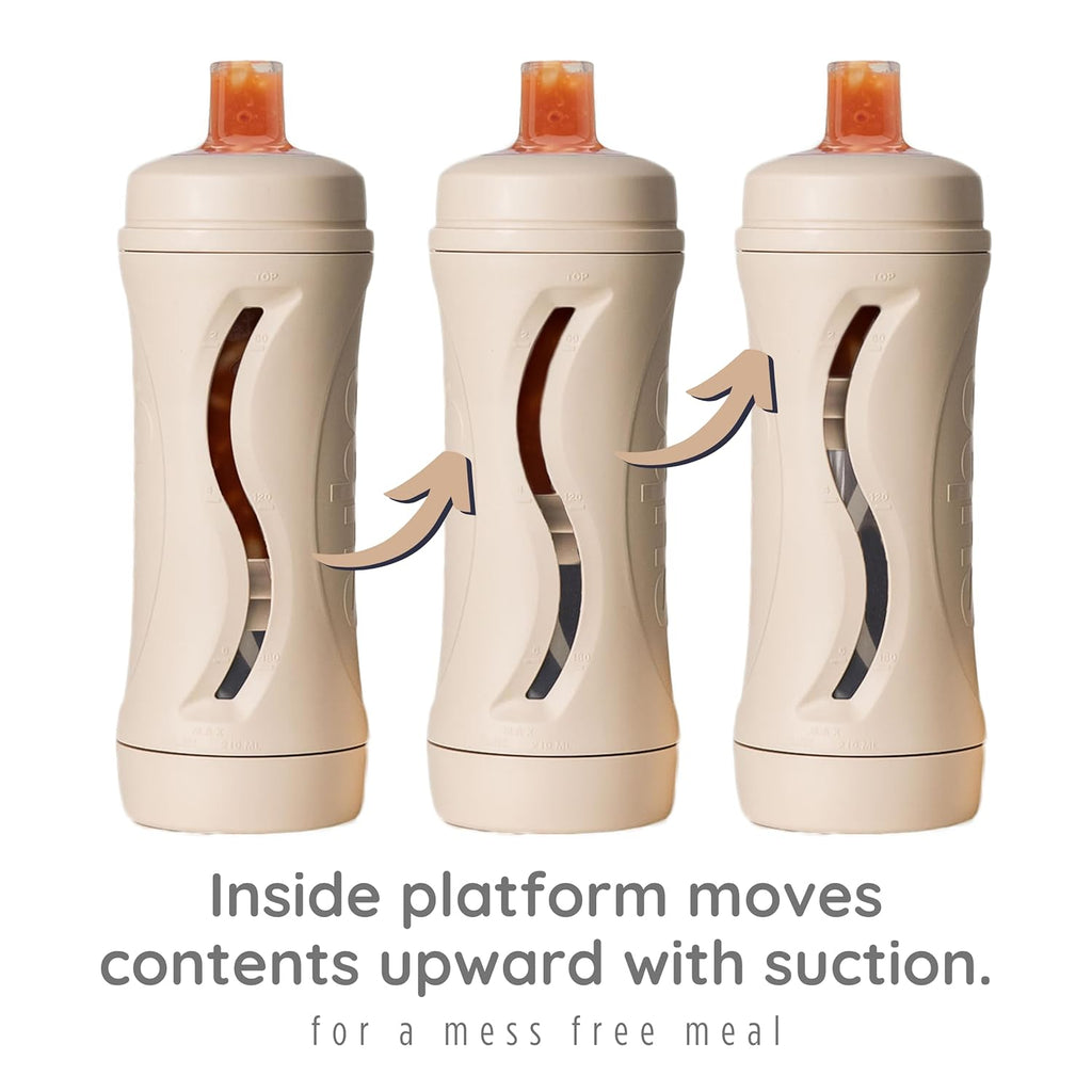 Subo Baby Food Bottle Starter Set | No Mess Baby Toddler Self Feeder | Squeeze Free Design for Purees, Smoothies, Yogurt, Oatmeal, or Thickened Liquids | Reusable Silicone Washable Cup (Oatmeal)