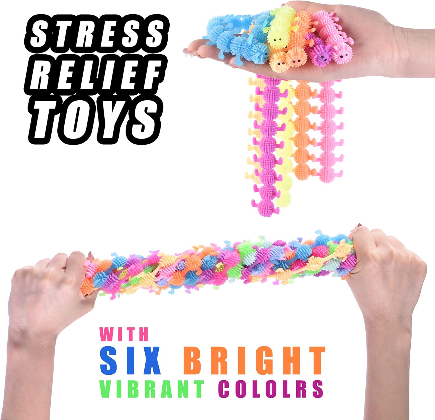 12 PCS Caterpillars Stretchy String Fidget Sensory Toys,Relaxing Toys for Kids and Adults,Relieve Anxiety Stress for Autistic Children,Goodie Bag Fillers(Worm Style)