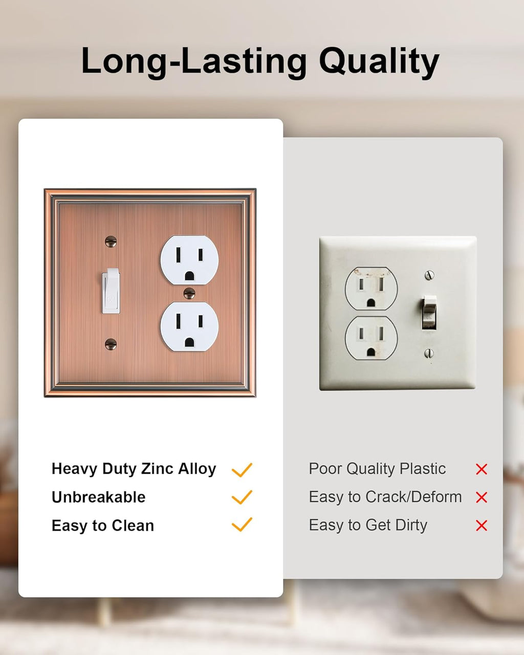 2-Pack Combo Toggle/Duplex Light Switch Cover Plate, Antique Copper Wall Outlet Cover Plate, Decorative Wall Receptacle Cover for Electrical Outlets, Light Switch, Durable Solid Zinc Alloy