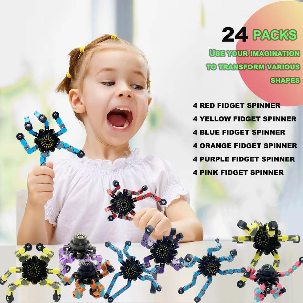 24PCS Fingertip Gyro Fingertip Mechanical Top DIY Deformation Robot Metal Transformable Gyro Spinners Finger Chain Robot Toy Fidget Spinners ADHD Astium for Kids Adults Easter Basket Stuffers for Kids