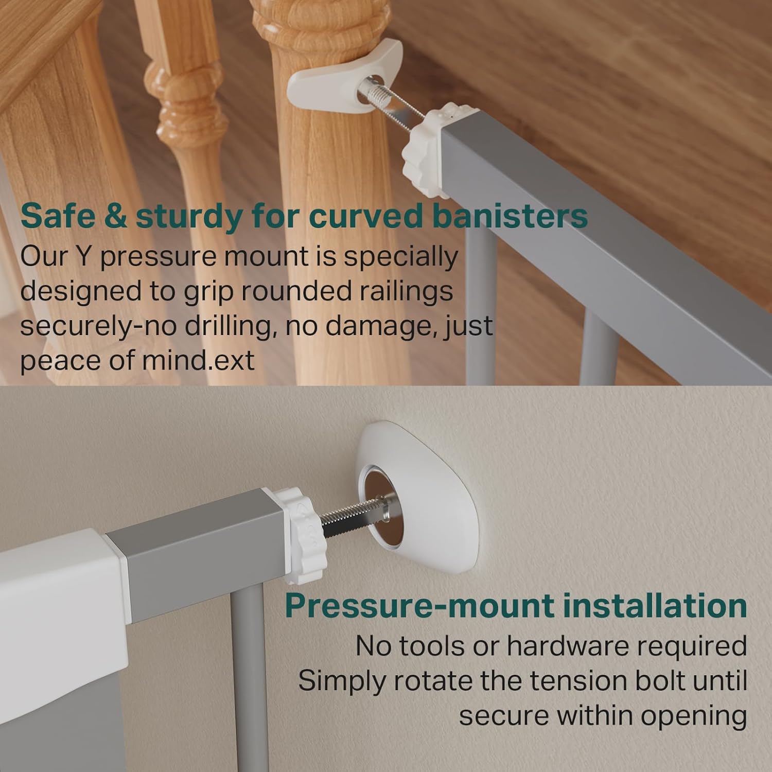 Cumbor 29.7"-40.6" Baby Gate for Stairs, Mom's Choice Awards Winner-Dog Gates for Doorways, Pressure Mounted Auto-Close Pet Gates for Dogs Indoor, Safety Child Gate with Easy Walk Thru Door, Gray