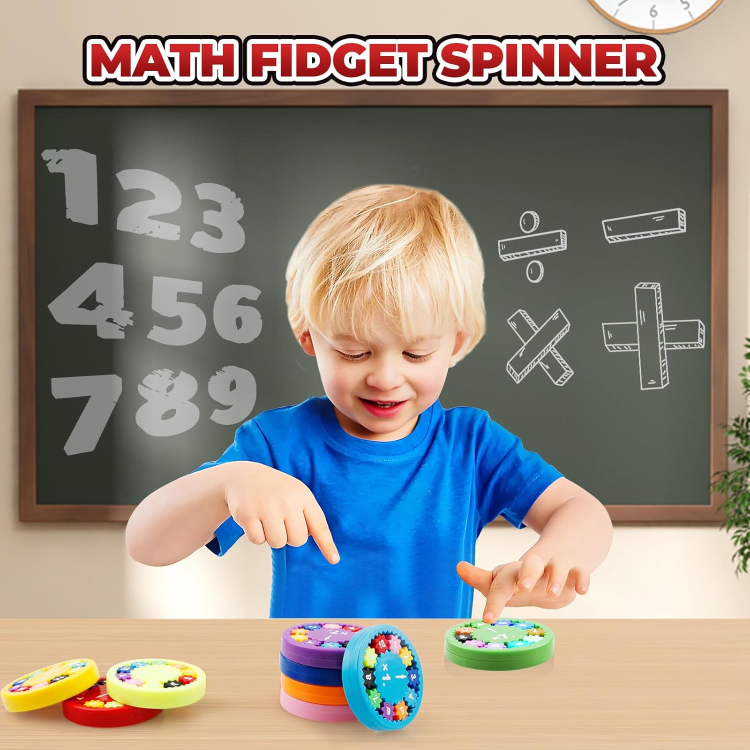 Math Fidget Spinners, Learning Division & Multiplication Colorful Fidget Toy, Math Facts Games Finger Spinner Toy for Kids and Fidgety People (9pcs)