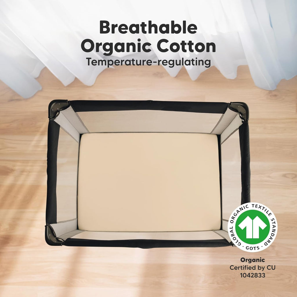 2-Pack Mini Crib Sheets Fitted - 38x26 Pack N Play Sheets for Pack and Play Mattress, Organic Cotton, Soft & Breathable Playard Bedding, Neutral Mini Toddler Bed Cover for Boys, Girls (Khaki)