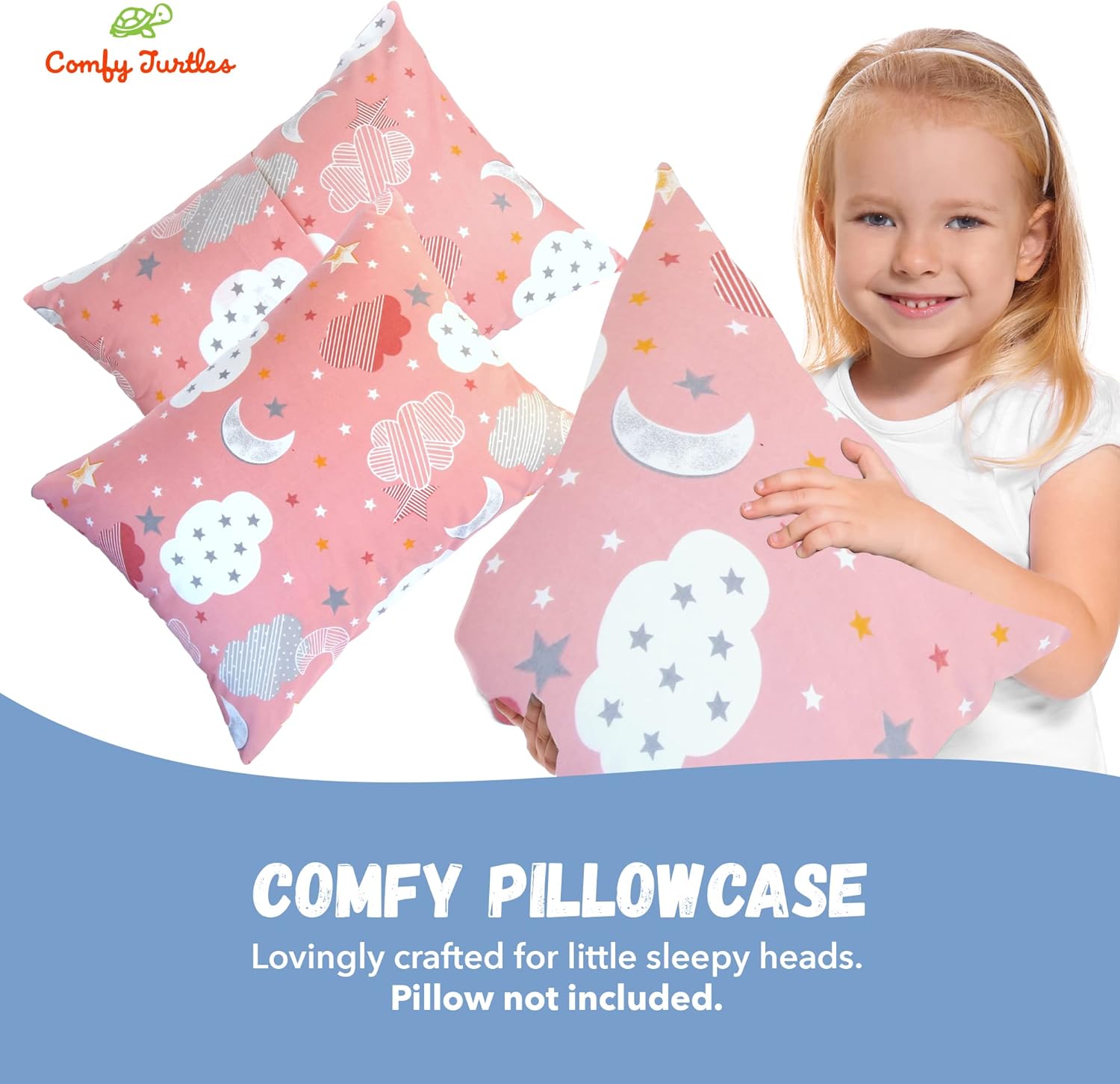 Stars Cloud Toddler Pillowcase 13 x 18 - Baby Travel Pillow Cover for Girls, Space Galaxy Pillow Case for Toddler Pillow Crib - Pink Moon Stars