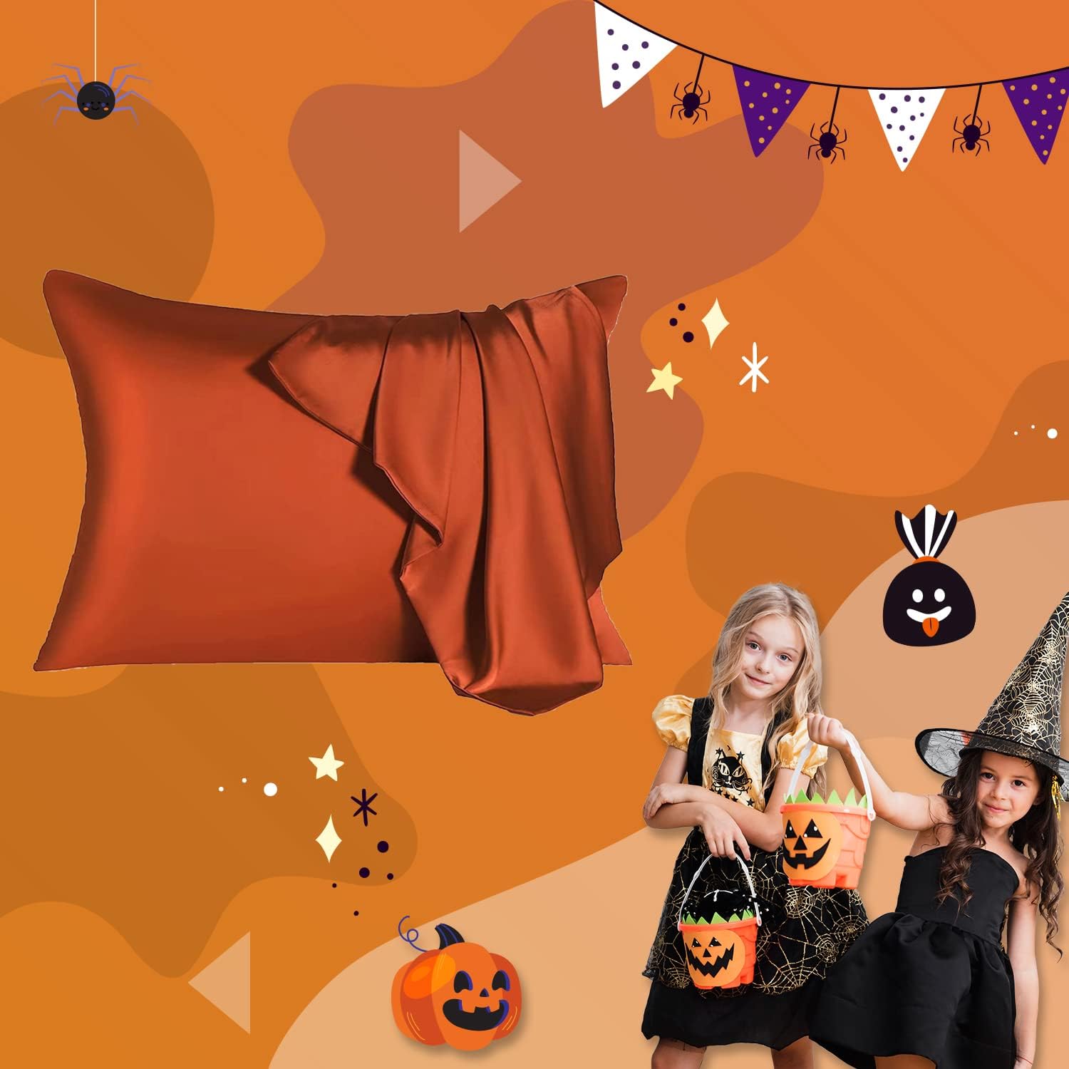 Mulberry Silk Pillowcase for Hair and Skin,Queen Size Cooling Silk Pillow Case with Hidden Zipper,Allergen Proof Dual Sides Soft Breathable Smooth Silk Pillow Cover for Women(Queen,Orange)