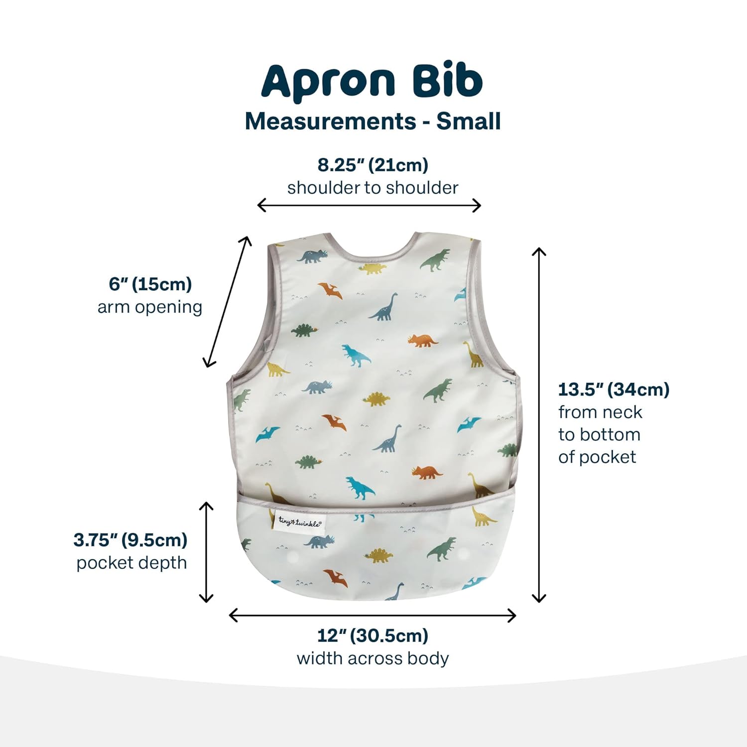 Tiny Twinkle Mess Proof Baby Bib - Waterproof & Lightweight Baby-Led Weaning Apron | 100% Recycled Polyester, Easy Clean & Machine Washable (Dinosaur, Small 6-24 Months)