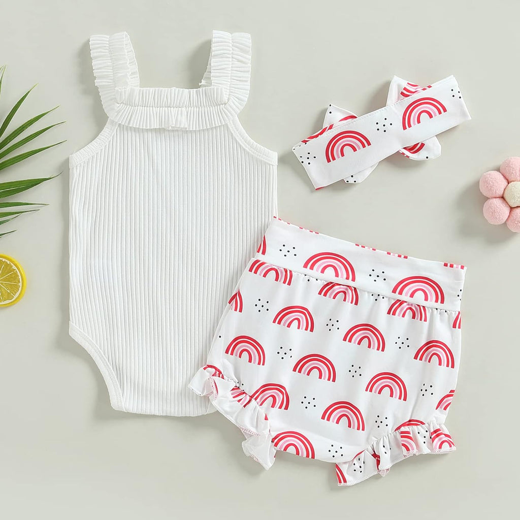 fhutpw Baby Girl Clothes Summer Cute Outfits 3 6 12 18 Months Spaghetti Strap Romper & Floarl Shorts Sets