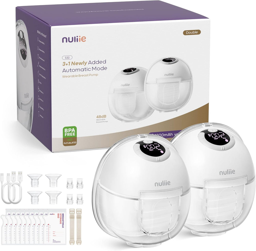 Nuliie Hands-Free Breast Pump, Wearable Breastfeeding Pump 4 Modes 9 Levels with 18/21/24MM Flange, Electric Breast Pump Portable, Replaced Pumping Accessories Included (Ghostwhite, 2 Packs)