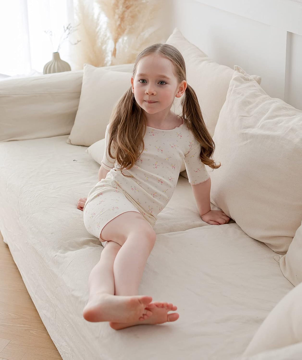 AVAUMA Baby Boy Girl Pajama Set 6M-7T Kids Cute Toddler Snug fit Flower Pattern Design Pjs Cotton Sleepwear Ruffled Shirring