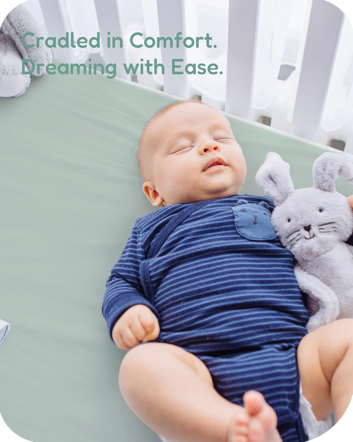 Baby Crib Sheets Boy Girl for Standard Crib Mattress - Soft Green Leaf+Flower, Ultra Soft Jersey Knit, Safe and Cozy, Fits 28''x52''x9'' Extra Deep Pocket