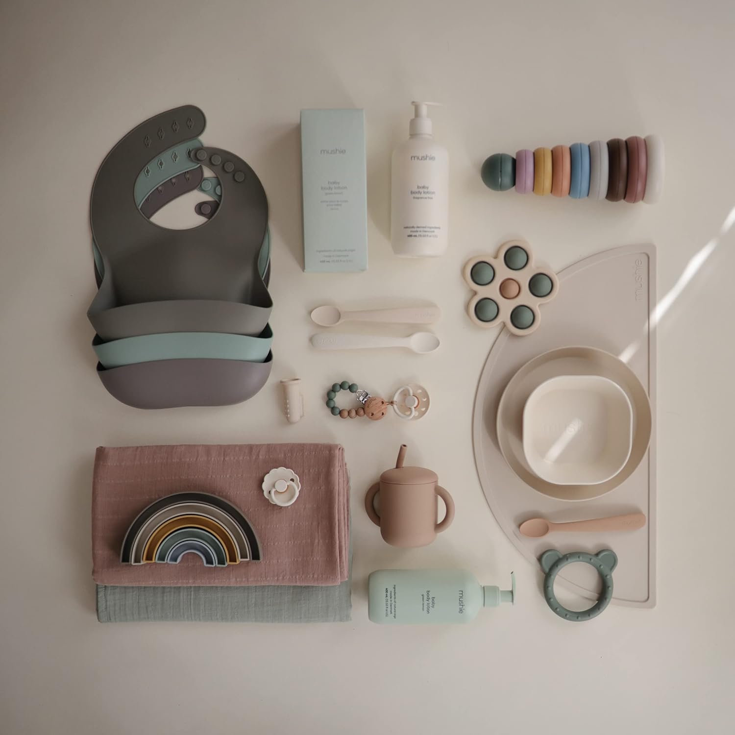 mushie Silicone Baby Bib | Adjustable Fit Waterproof Bibs (Dove Gray)