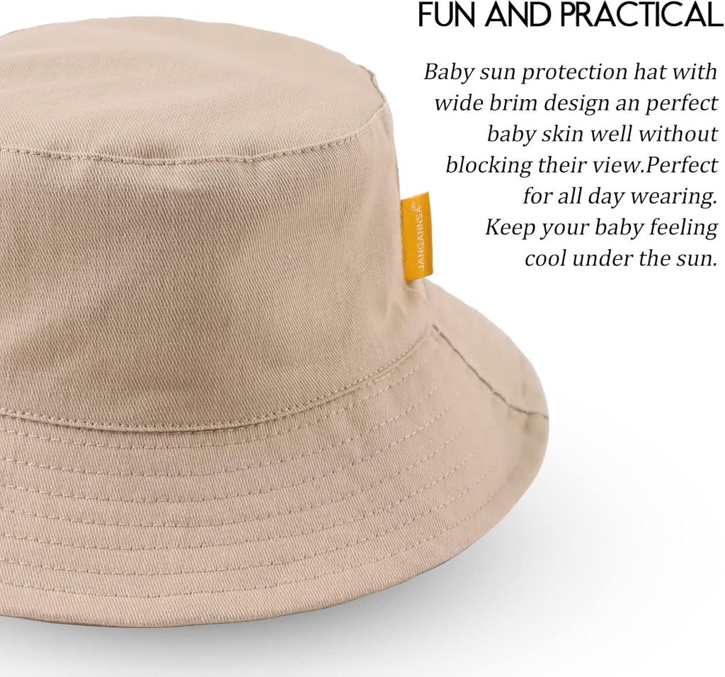 JANGANNSA Cotton Baby Sun Hat Infant Toddler Boys Girls Bucket Hats Summer Sun Protection Kids Beach Caps