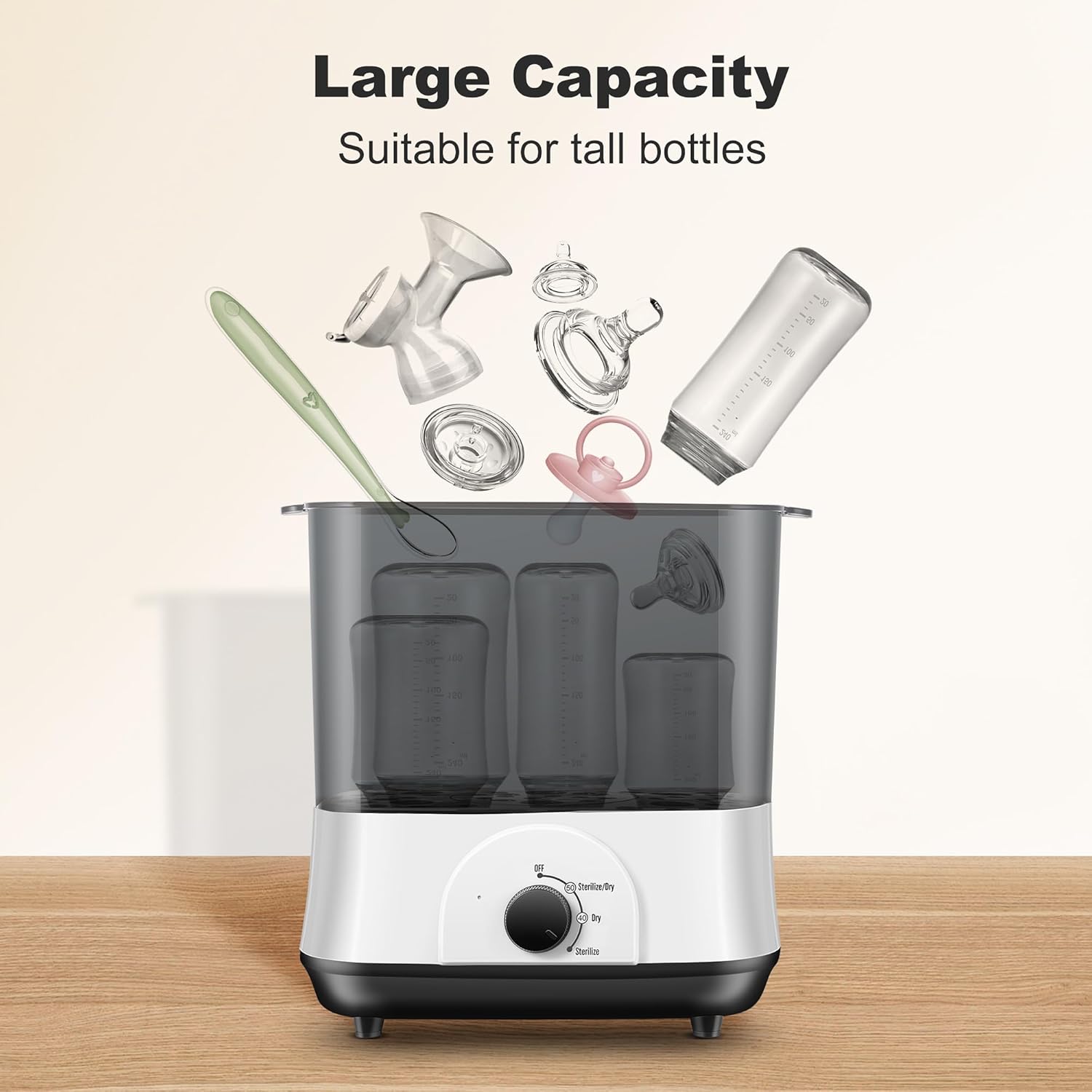 Baby Bottle Steamer, 3-in-1 Bottle Steamer and Dryer, Easy One-Dial Control Electric Steam Bottle Dryer for Baby Bottles, Baby Stuffs & Breast Pump Accessories