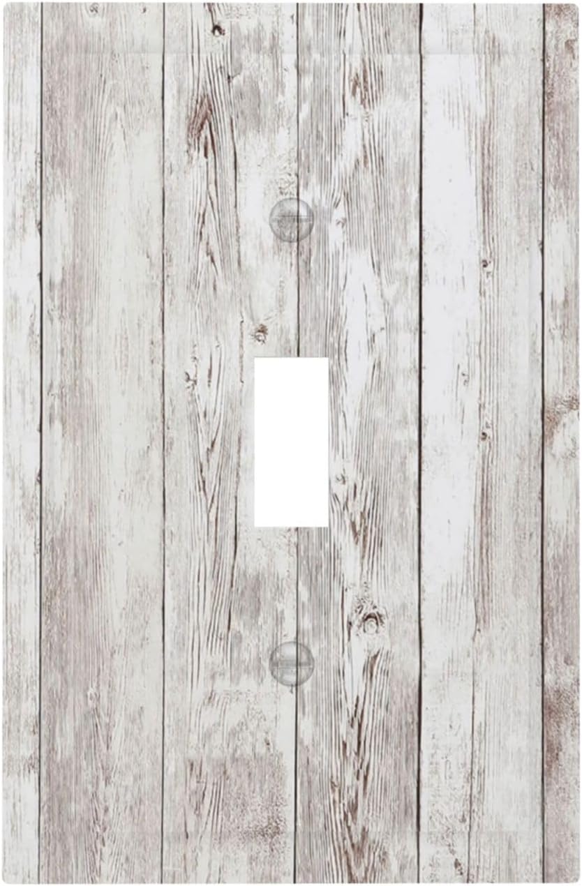 Decorative Light Switch Cover Rustic Vintage White Wood Grain 1 Gang Single Toggle Device Electrical Faceplate Switchplates Decorator Outlet Wall Plate for Farmhouse Home Decor