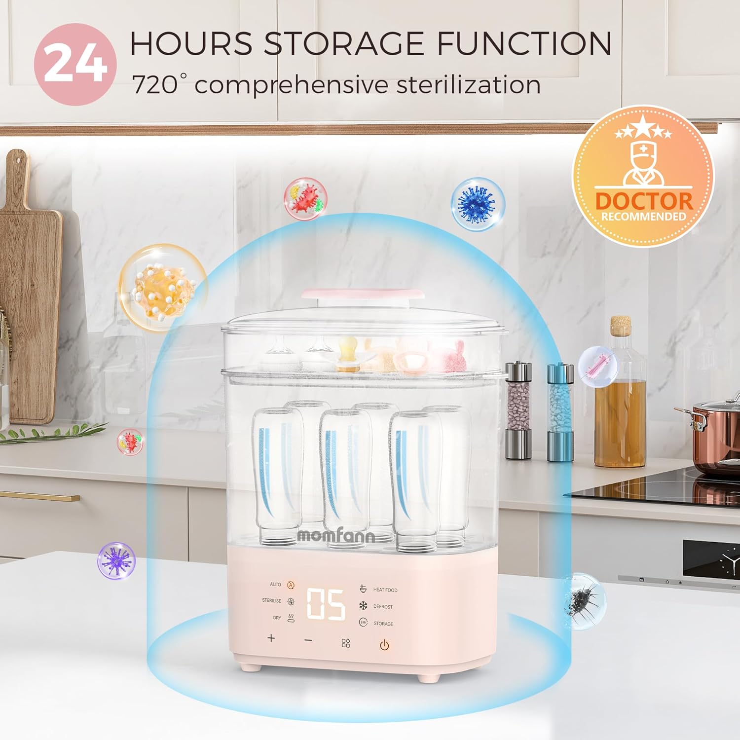Bottle Sterilizer and Dryer, All-in-One Electric Steam Sterilizer Bottle Sanitizer for Baby Bottles, Pump Parts Accessories Newborn Essential Bottle Warmer for Breastmilk & Thaw (Pink)
