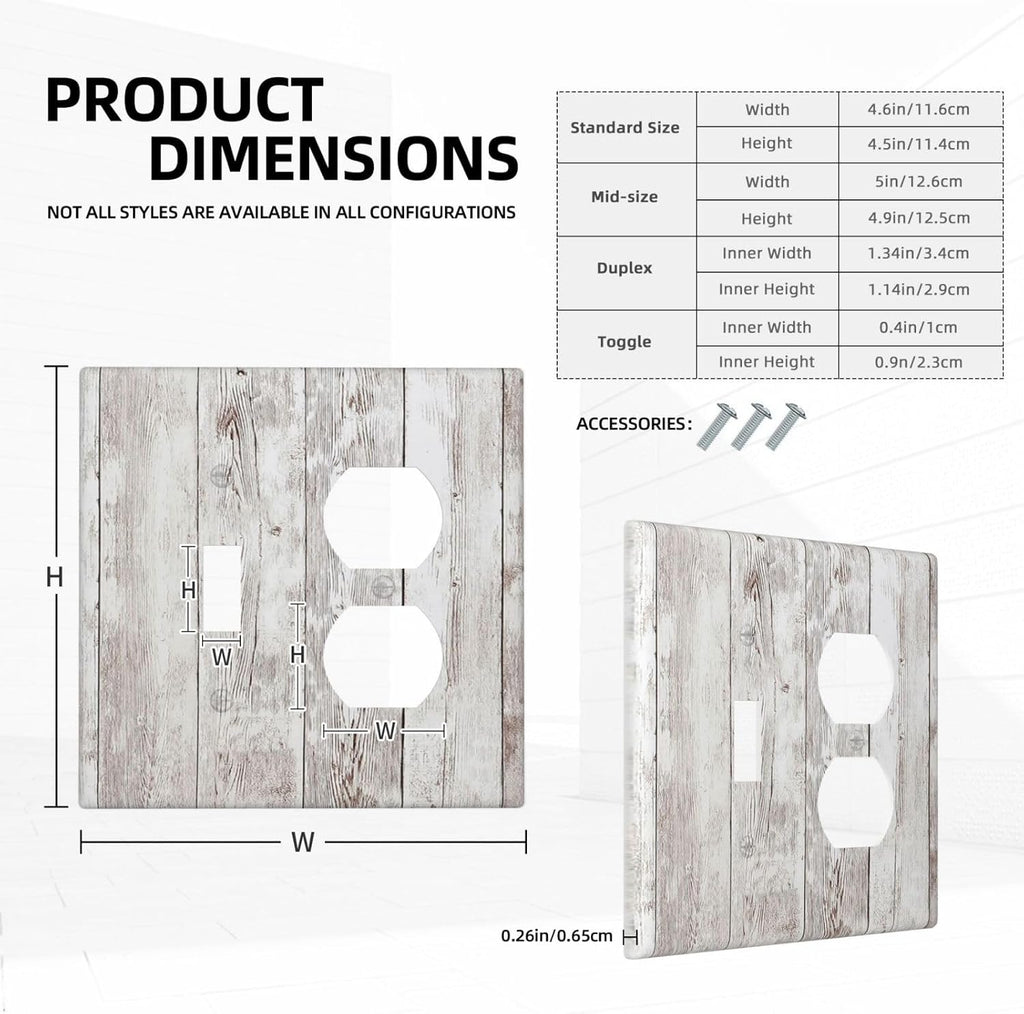 Wallplates Rustic Vintage White Wood Grain 1 Toggle 1 Duplex Switch Plate Electrical GFCI Faceplate Decorative Light Switch Covers for Farmhouse Home Decor