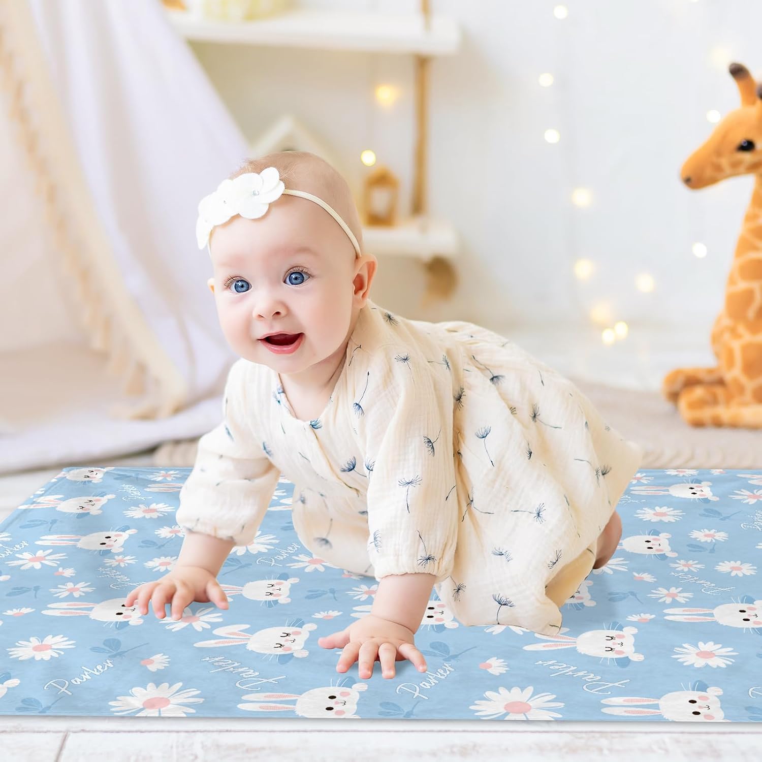 Personalized Baby Blanket with Name, Custom Floral Name Cute Rabbit Blanket Toddler Girls Soft Flannne Swaddling Blankets Customized Memorial Gift from Nane Grandma for Infant Newborn Shower