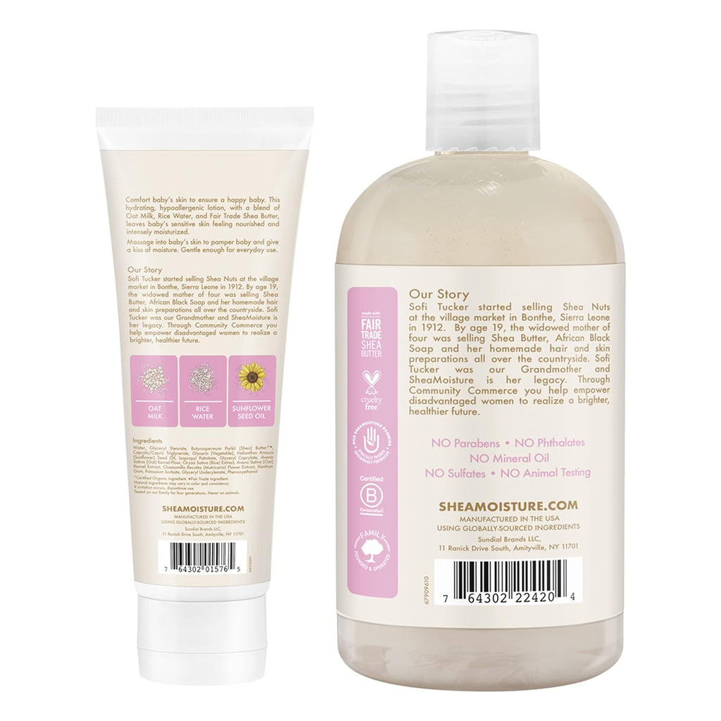 SheaMoisture Baby Wash and Shampoo 21 oz 2 Count - Oat Milk and Rice Water Care with Shea Butter for Sensitive and Dry Skin, Hypoallergenic, Sulfate and Paraben Free, Fragrance Free