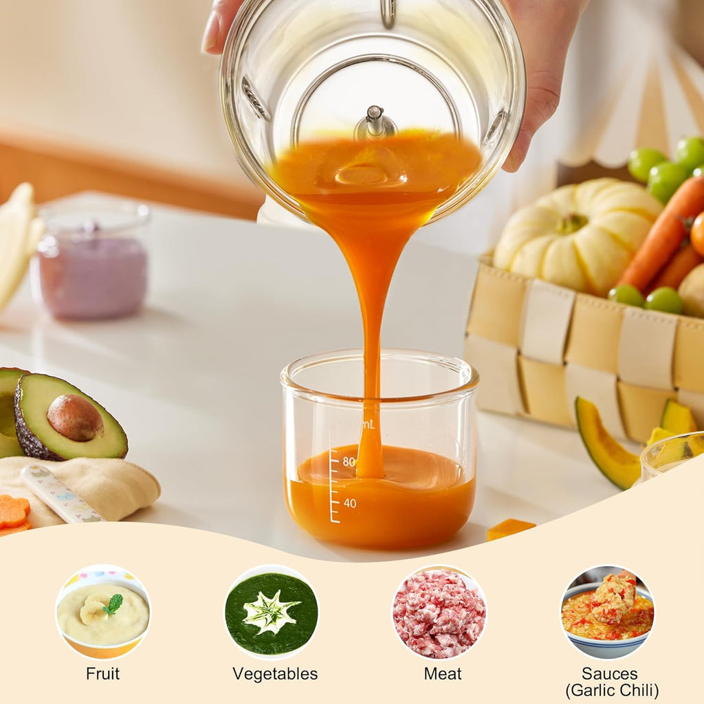 Bear Baby Food Maker, Baby Food Processor Set with Baby Food Containers, Silicone Spoons, Baby Food Puree Blender for Fruit, Vegetable, Meat, Make Fresh and Nutritious Meals for Your Little One