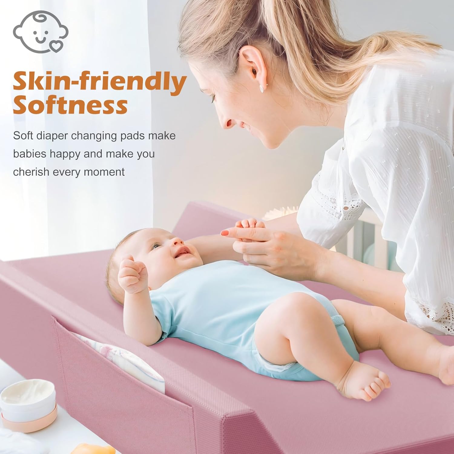 Vegan Leather Baby Changing Pad, Waterproof & Wipeable Soft Diaper Changing Mat 32“ x 16.6" Comfortable Infant Changing Station for Dresser & Table