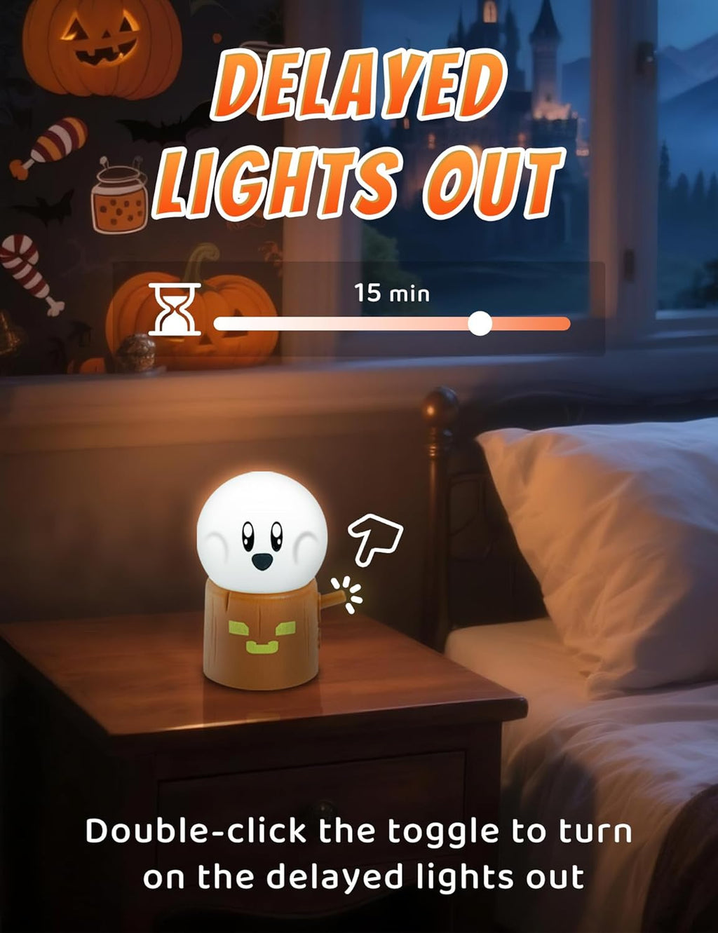 Cute Ghost Night Light, Two Modes Warm Yellow Light and Candlelight, Night Light for Kids,Cute Decoration,Kids Lamp,Living Room, Bedroom, Camping, Gifts for Children Christmas, Halloween