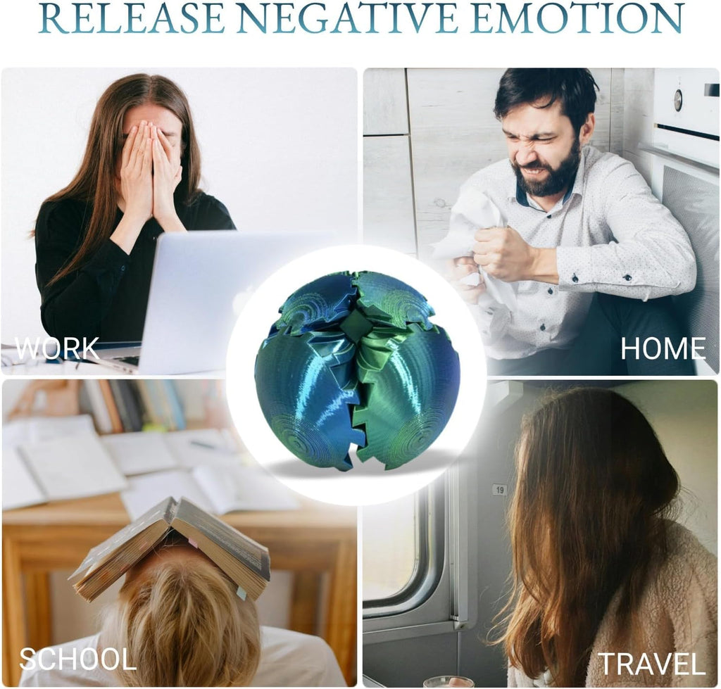 3D Printed Gear Ball, Gear Sphere Fidget Toy Stress Relif Toy for ADHD, Anxiety Relaxing Toy for Adults at Work/Study/Travel, Twisted Blue-Green