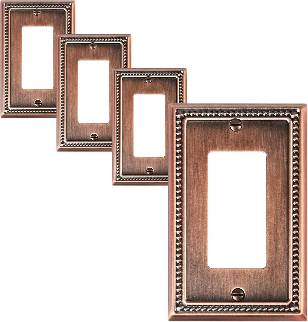 4-Pack Decorator Outlet Cover Plate, Decorative Switch Plates and Outlet Covers, Antique Copper Metal Wall Plates for Electrical Outlets, Receptacle, GFCI Outlet, Dimmer Switch