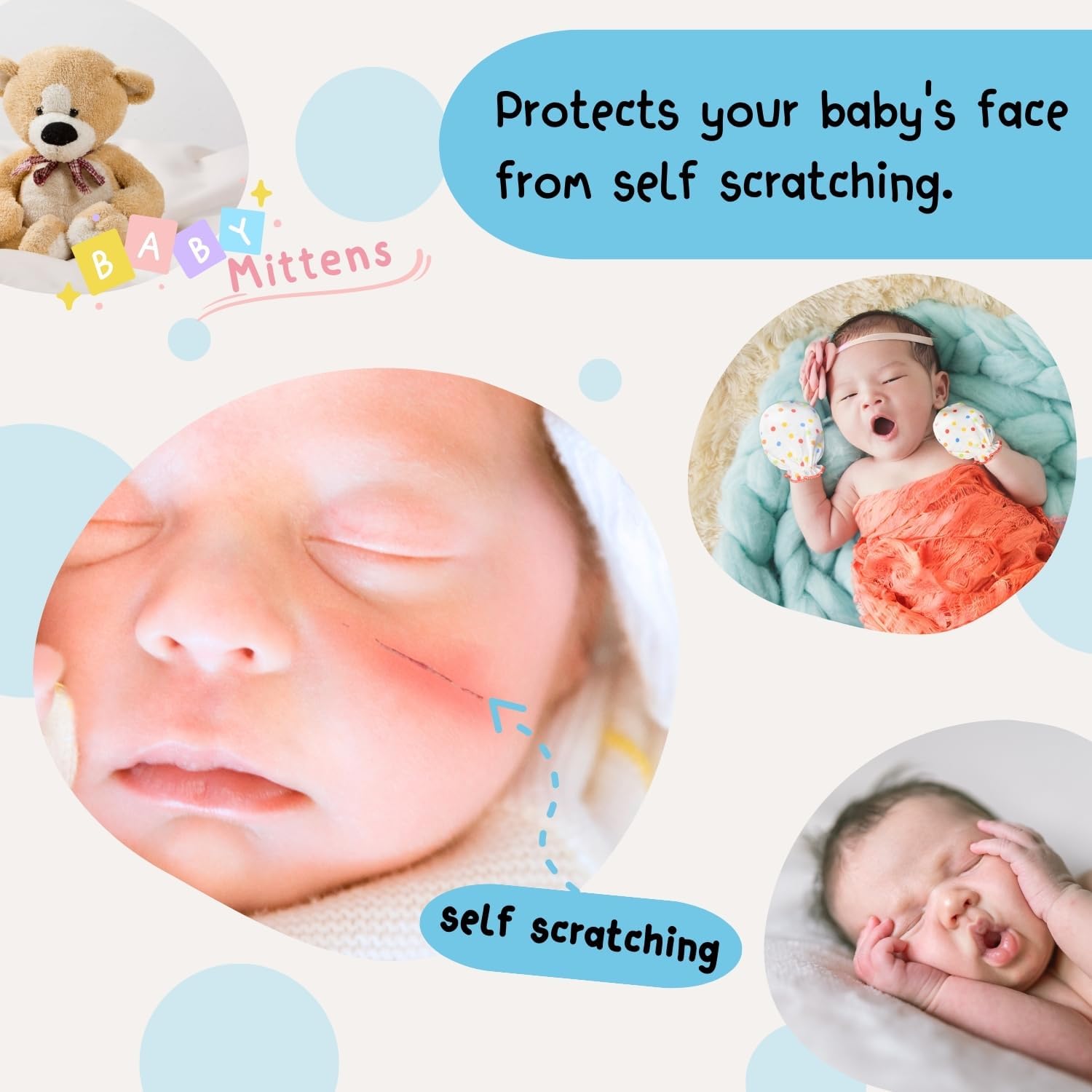 RATIVE Newborn Baby Cotton Gloves Sleep Sleeping No Scratch Mittens Mitts Set for 0-6 Months Unisex Neutral Boys Girls (6 pairs/white)