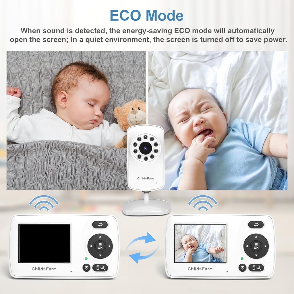 ChildsFarm Baby Monitor with Camera and Audio, Portable Travel Baby Monitor with Screen, Baby Camera Monitor No WiFi, Night Vision, VOX Mode, 1000ft Long Range, Baby Safety Monitor