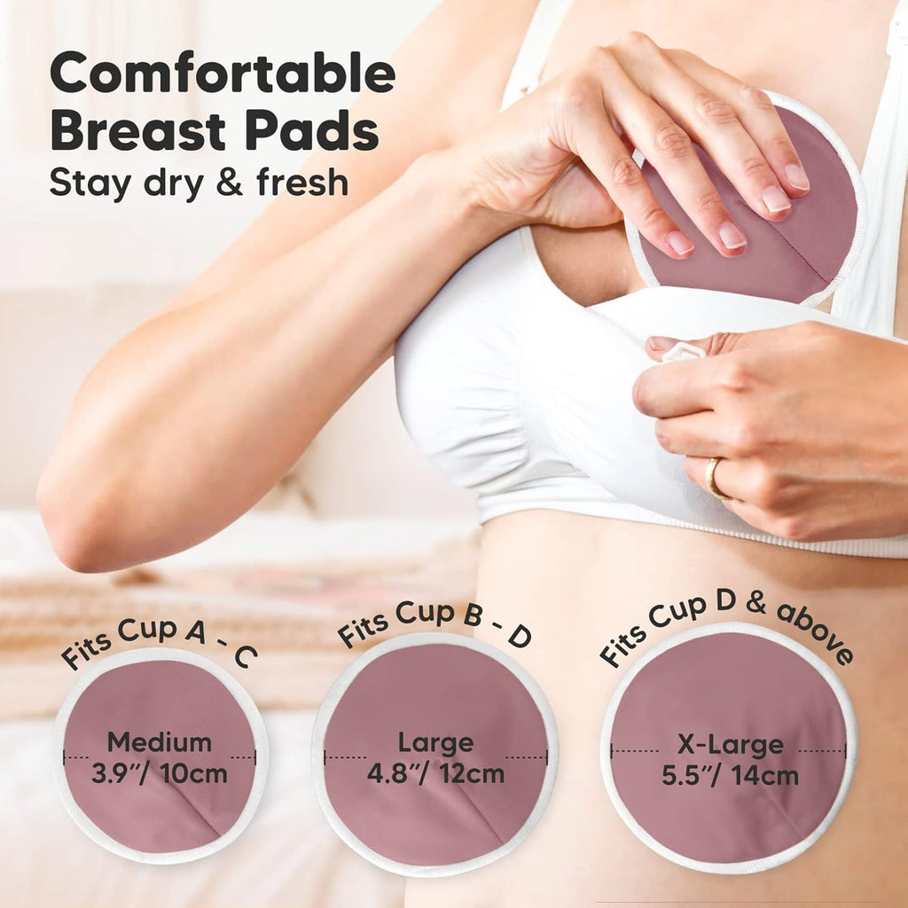 Organic Nursing Pads - 14 Washable Viscose Derived from Bamboo Breastfeeding Pads, Wash Bag, Reusable Breast Pads for Breastfeeding, Nipple Pads for Breastfeeding Essentials(Plum, M 3.9")