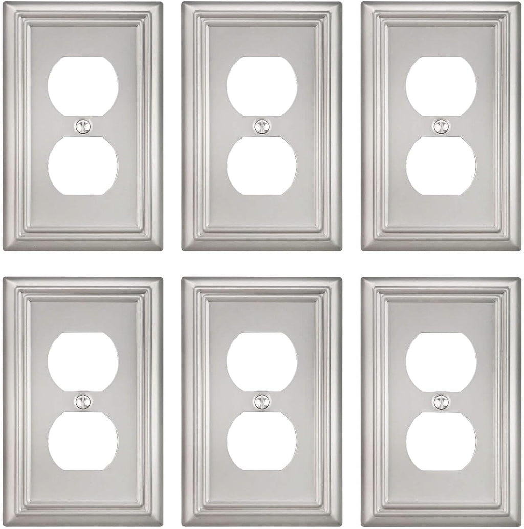 6-Pack Duplex Wall Plate, Decorative Satin Nickel Outlet Cover, Metal Wall Plates for Electrical Outlets, 3.15''*4.88'', Midsize